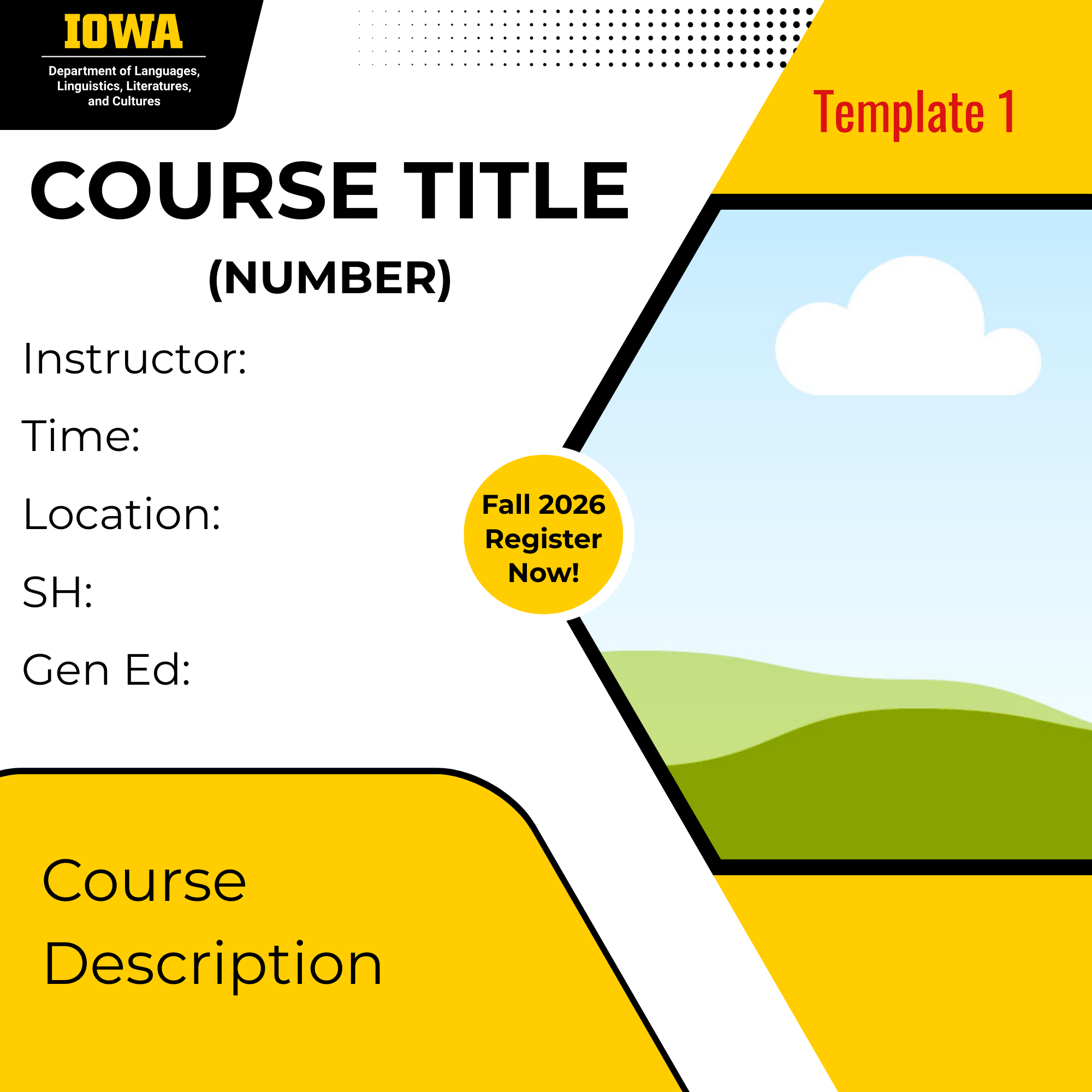 course flyer with course information, including a picture