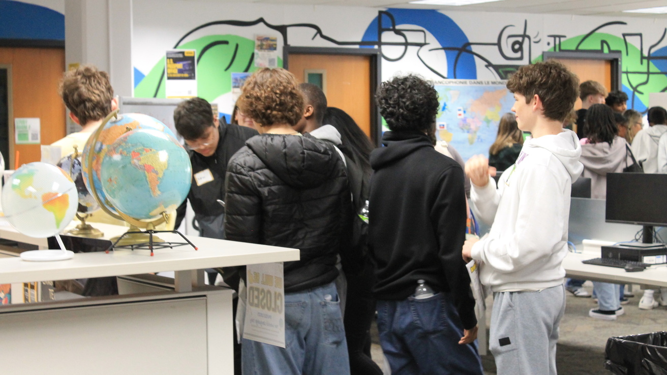 high school students interacting in the CLCL for World Language Day